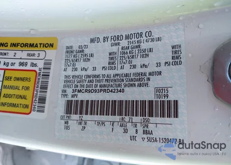 2023 Ford Bronco Sport Badlands z USA, uszkodzony, nr VIN 3FMCR9D93PRD42340